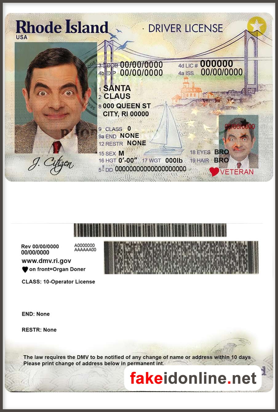 Rhode Island Driver License PSD Template